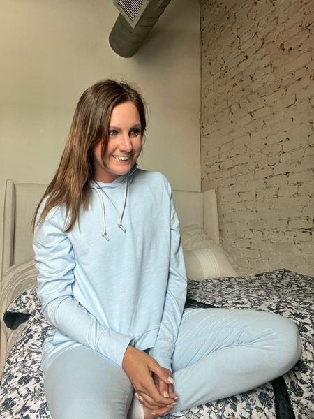 The coziest loungewear by Rhoback. I wore these every morning at the beach .. they are so soft. Perfect to sip cup of coffee on a front porch.

Baby blue hoodie and joggers
Athleisure 


#LTKU #LTKover40 #LTKmidsize