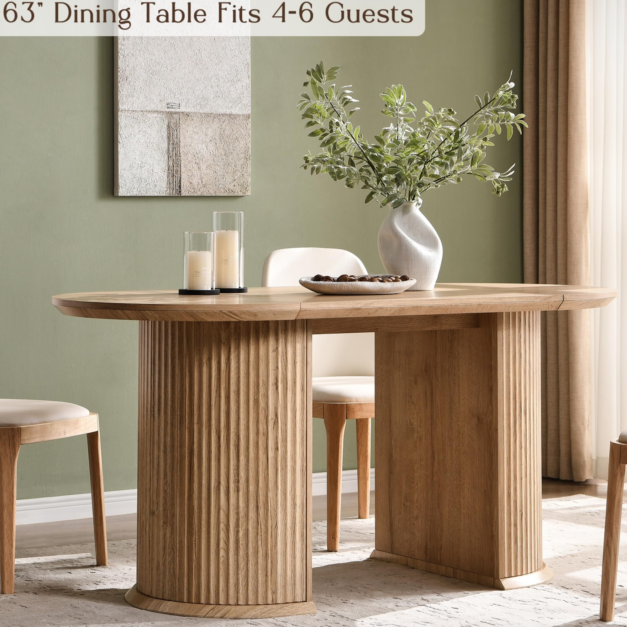 T4TREAM 63" Fluted Oval Dining Table for 4-6, Mid-Century Modern Kitchen Table with Thickened Edg... | Amazon (US)