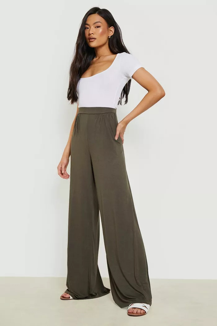 Basics High Waisted Soft Wide Leg Pants | boohoo (US & Canada)