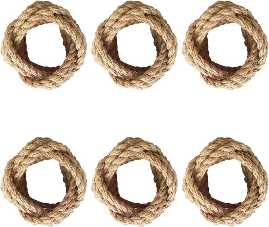 MLURCU Burlap Napkin Rings Set of 6, Nautical Napkin Rings Rope Napkin Rings Rustic Farmhouse Wov... | Amazon (US)