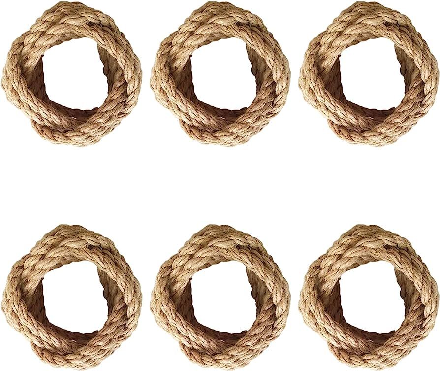 MLURCU Burlap Napkin Rings Set of 6, Nautical Napkin Rings Rope Napkin Rings Rustic Farmhouse Wov... | Amazon (US)