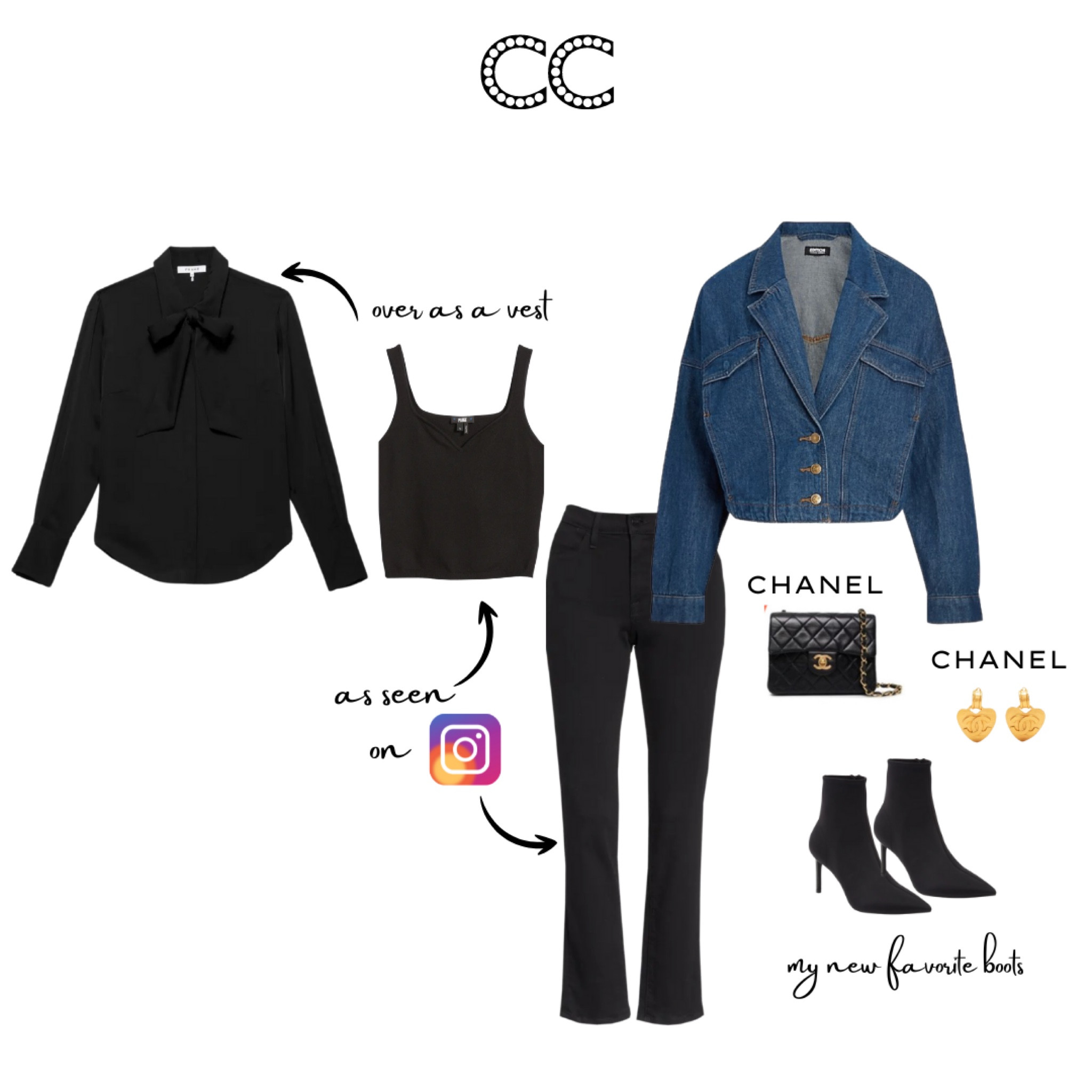 An all-black outfit never fails to look good. Add a denim jacket 