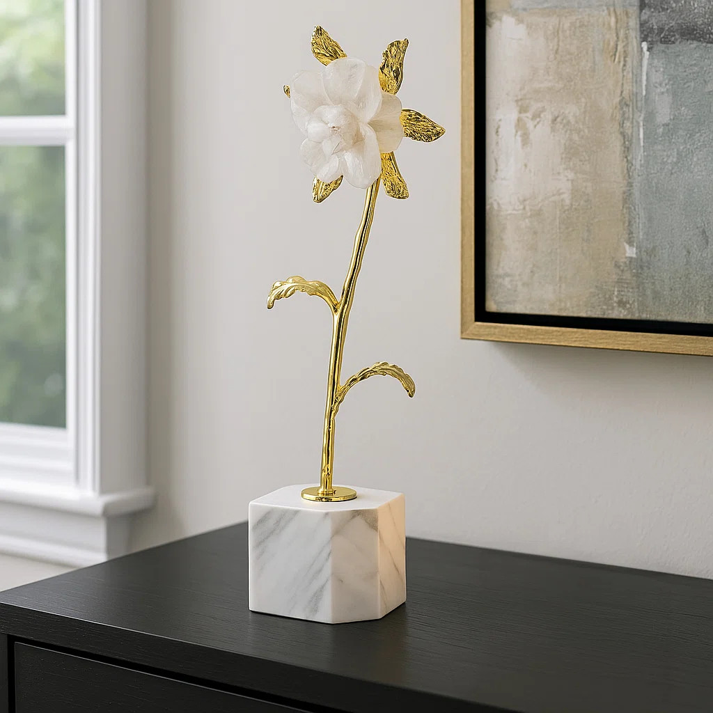 Luxury Floral Decorative Sculpture with Gold Accents and Marble Base - Elegant Handcrafted Tablet... | Wayfair North America