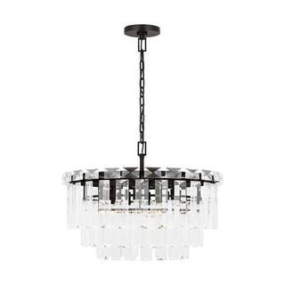 Arden 24.125 in. W x 17.375 in. H 10-Light Aged Iron Indoor Dimmable Medium Chandelier with Textured Glass Panels | The Home Depot