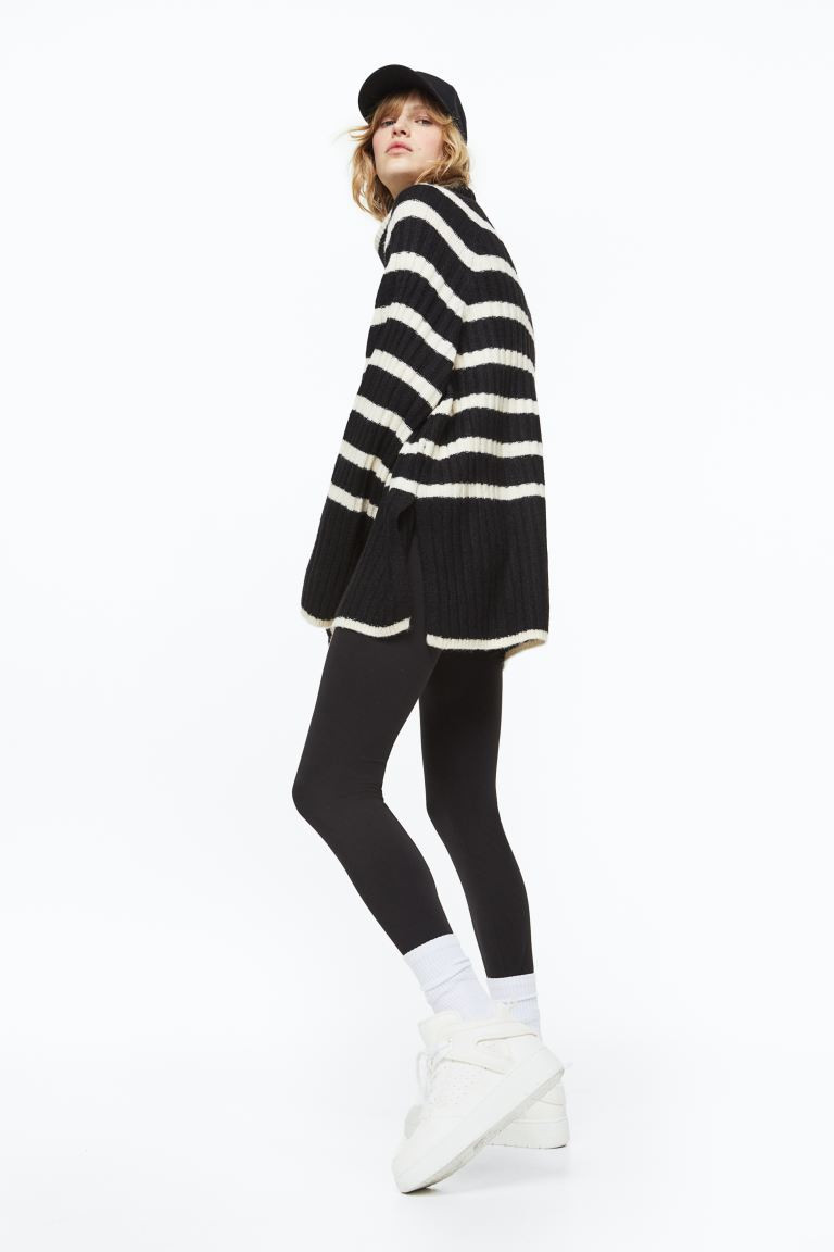Rib-knit Turtleneck Sweater - Black/striped - Ladies | H&M US | H&M (US + CA)