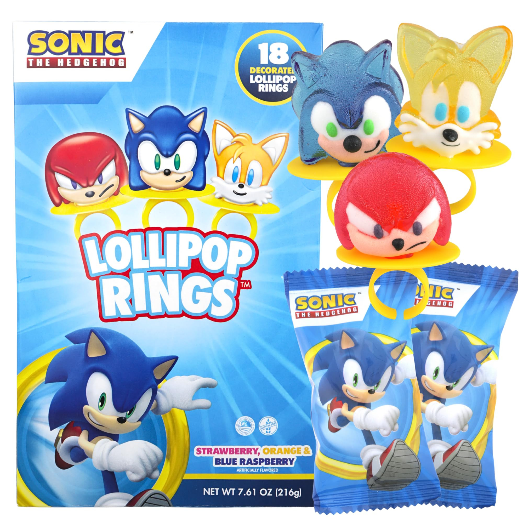 Sonic the Hedgehog Individually Wrapped Lollipop Rings, Knuckles and Tails Decorated Candy, Birth... | Amazon (US)
