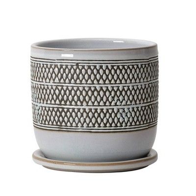 Sagebrook Home 6" Wide Ceramic Diamond Planter Pot with Saucer Brown | Target