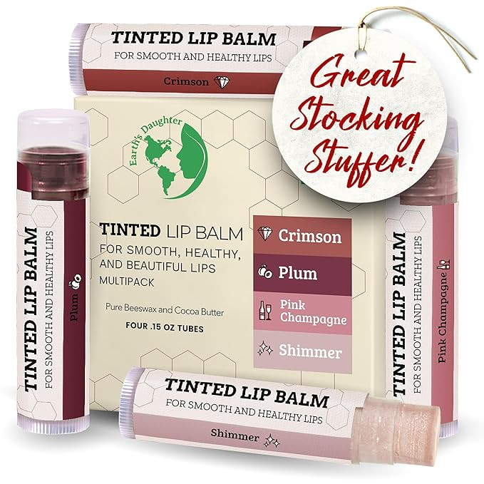 Earth's Daughter Tinted Lip Balm 4 Pack Stocking Stuffers of Assorted Colors - Beeswax, Coconut O... | Amazon (US)