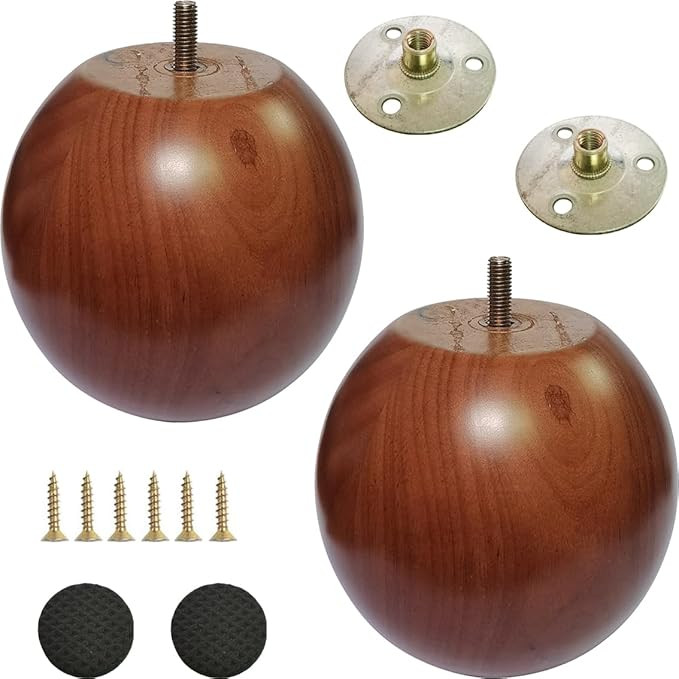 4 Inch Wooden Sofa Legs, Solid Wood Round Sofa Furniture Replacement Bun feet, Big Wooden Legs fo... | Amazon (US)