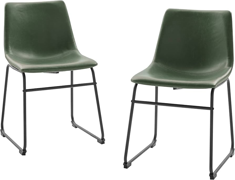 Walker Edison Douglas Urban Industrial Faux Leather Armless Dining Chairs, Set of 2, Green | Amazon (US)