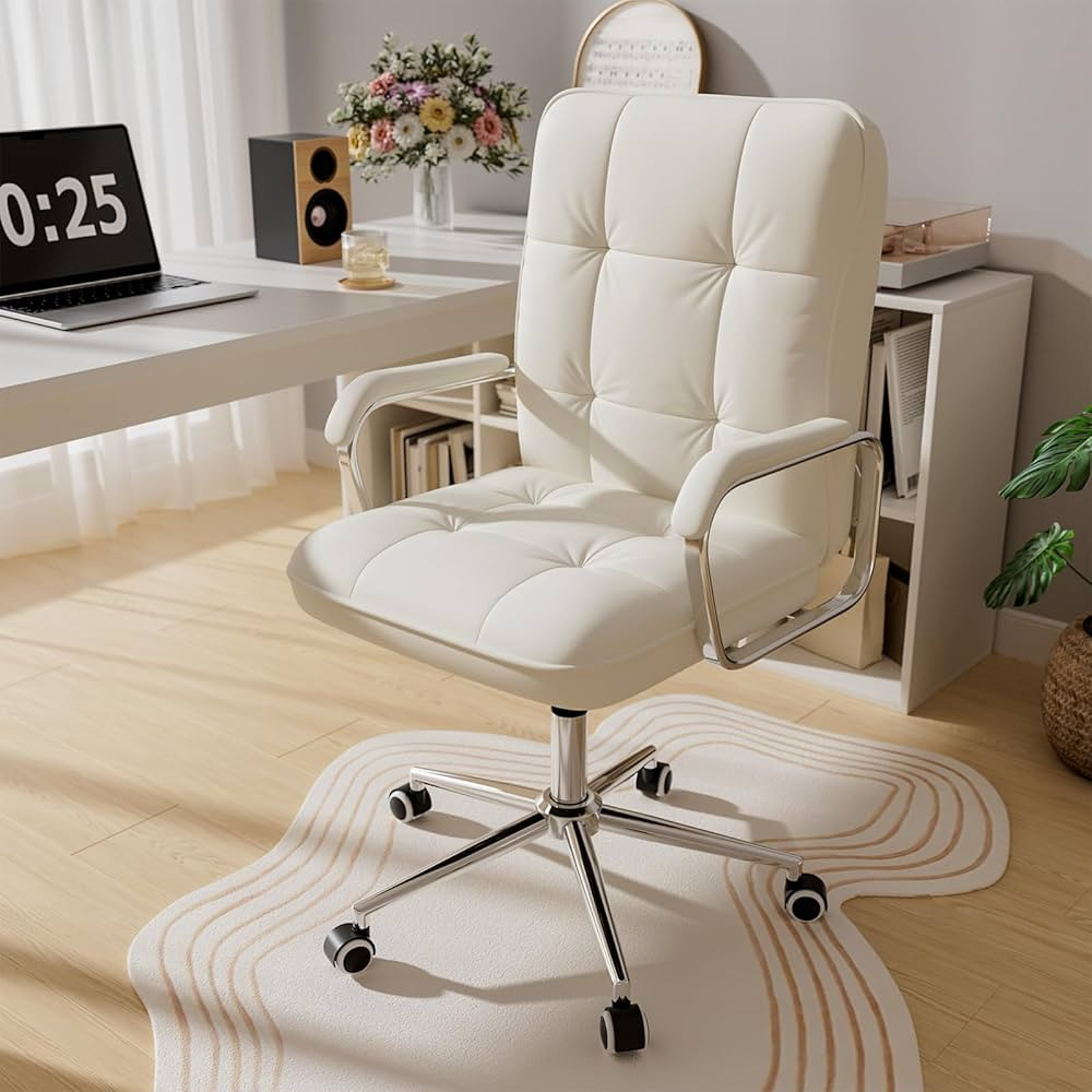 White Office Chair with Soft Leather, Swivel Computer Home Office Desk Chair with Wheels and Padd... | Amazon (US)