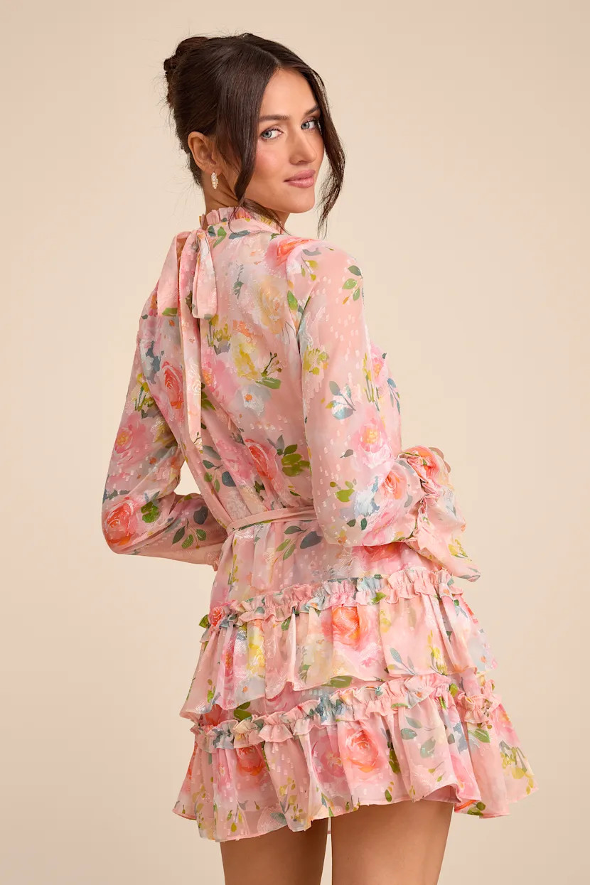 Lenna Light Pink Multi Floral Ruffled Mini Dress | Lulus