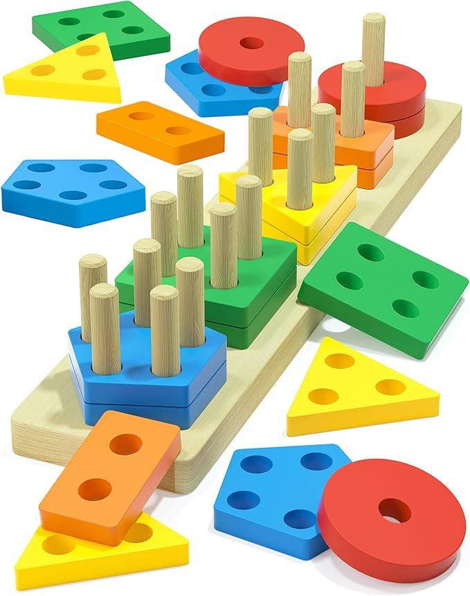 Montessori Toys for 1 2 3 Year Old Boys Girls Gifts, Wooden Shape Sorter Toys for Ages 2-4, Toddl... | Amazon (US)