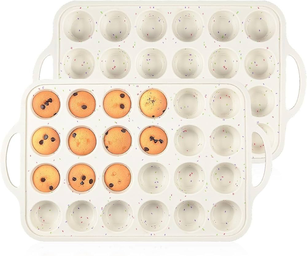 Mini Muffin Pan, Metal Reinforced Frame Mini Cupcake Pans 24 Cups Nonstick Muffin Silicone Molds ... | Amazon (US)
