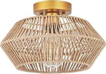 VILUXY Woven Rattan Light Fixtures Ceiling Mount, Hand-Worked Cage Shade Natural Mini Chandelier ... | Amazon (US)
