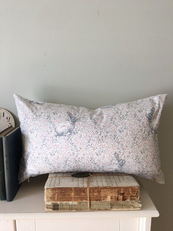 Cotton Pillow Cover  Delilahs Rabbit in Slate Blue  Peony | Etsy | Etsy (US)