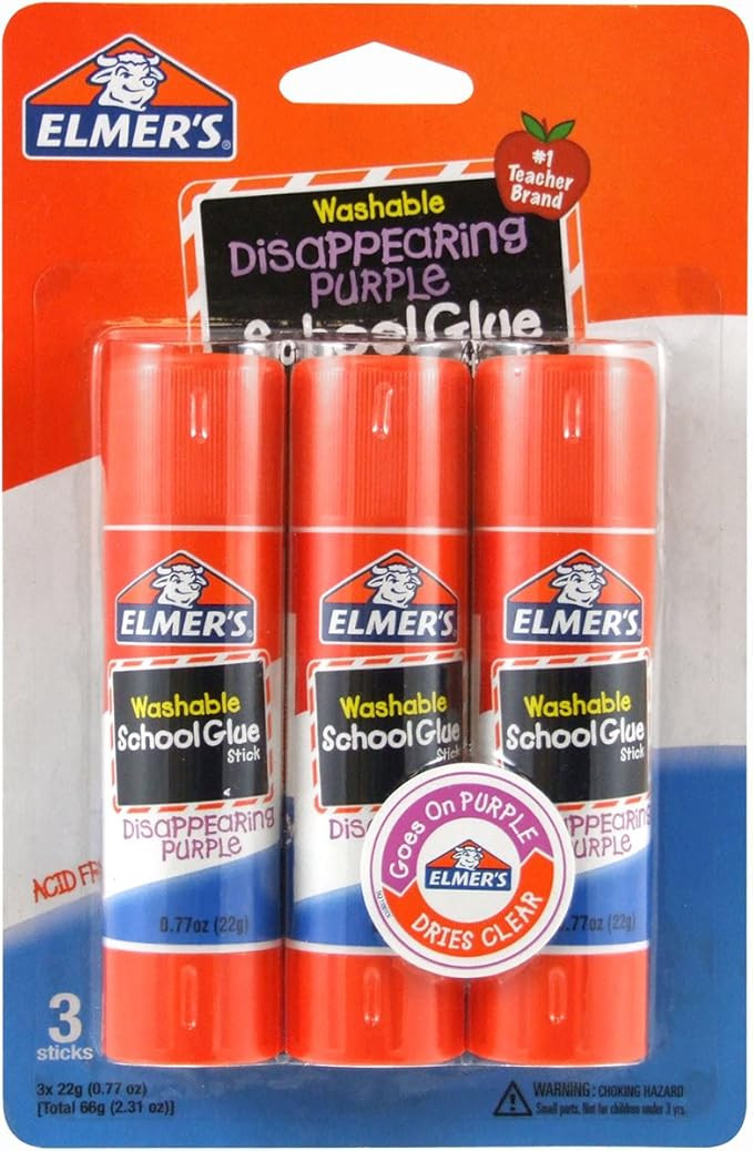 Elmer's Disappearing Purple School Glue Sticks, 0.77 oz Each, 3 Sticks per Pack (E562) | Amazon (US)