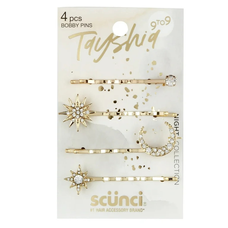 Tayshia by Scunci Rhinestone Celestial Design Bobby Pins, Gold-Tone Metal, 4 Ct | Walmart (US)