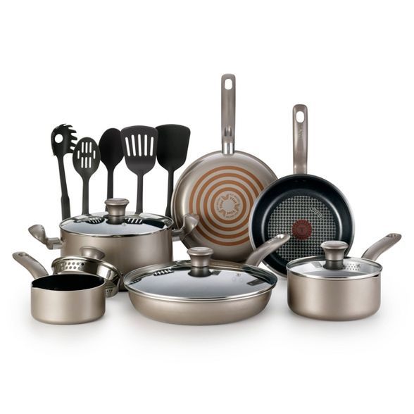 T-fal Simply Cook Nonstick Dishwasher Safe Cookware, 15pc Set, Champagne | Target
