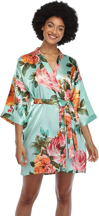 MissNina Women's Floral Satin Kimono Robes Short Silky Bridesmaid Robes Sleepwear | Amazon (US)