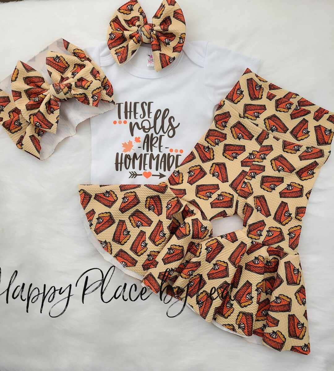 Homemade Rolls & Pumpkin Pie Bells, Onesie, and Bows - Etsy | Etsy (US)