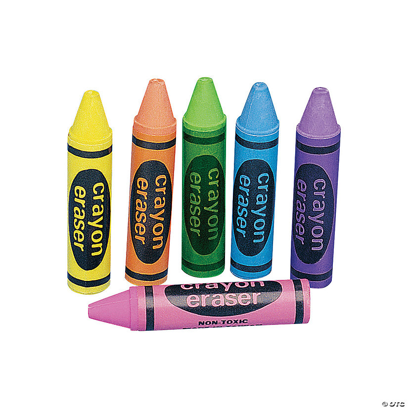 2 1/2" Bulk 72 Pc. Crayon-Shaped Solid Color Rubber Erasers | Oriental Trading Company