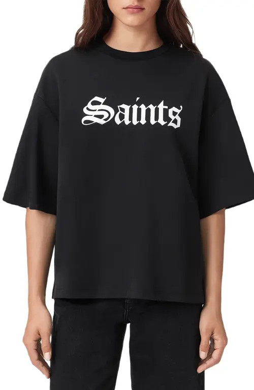 AllSaints Saint Amelie Logo Graphic T-Shirt in Black at Nordstrom, Size Medium | Nordstrom