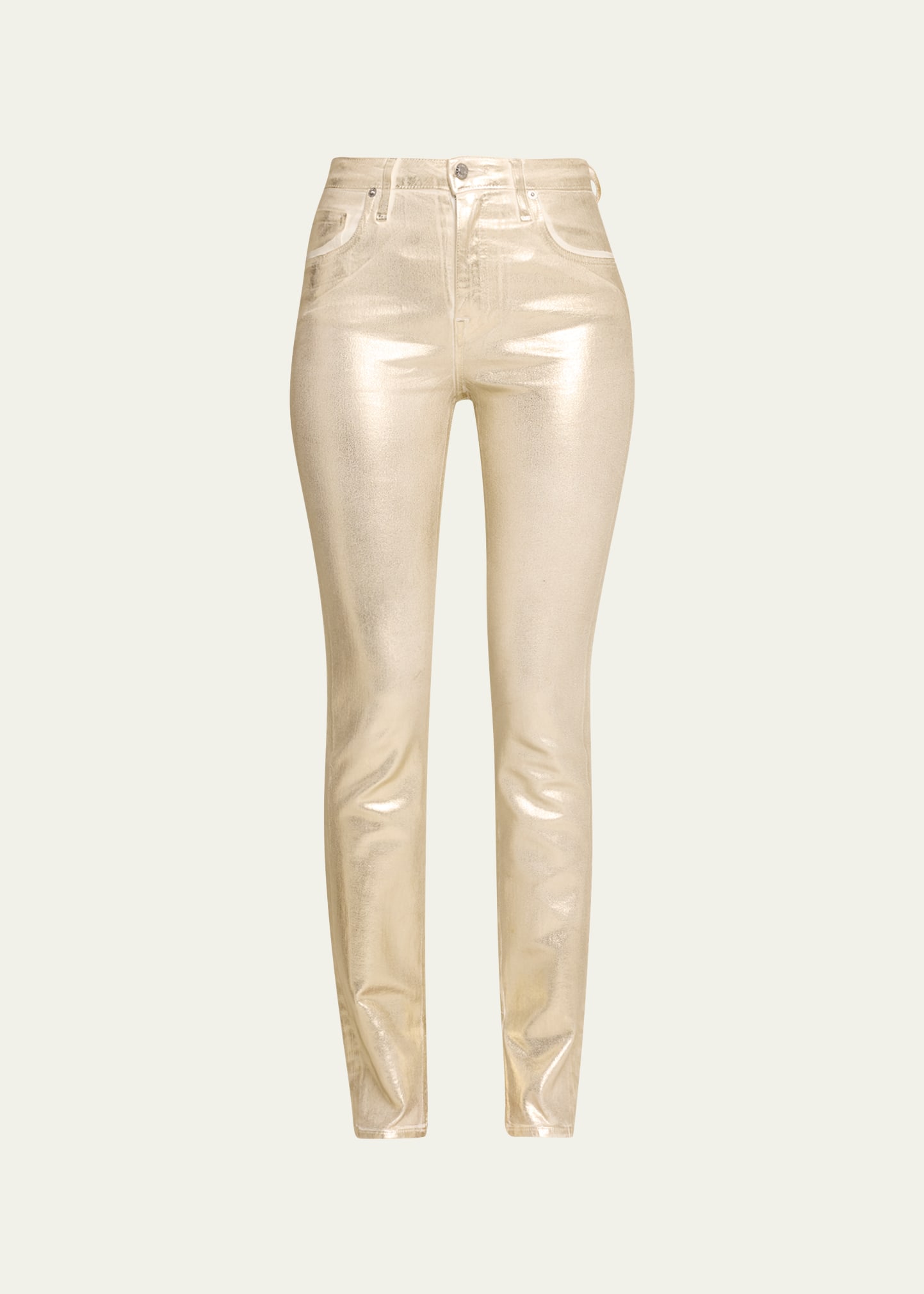 SIMKHAI Rae Gold Foil High-Rise Ankle Skinny Jeans | Bergdorf Goodman