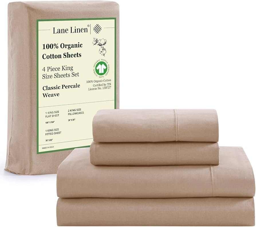 LANE LINEN 100% Organic Cotton Sheets Set, Long- Staple Percale Weave Ultra Soft Best- Bedding Sh... | Amazon (US)
