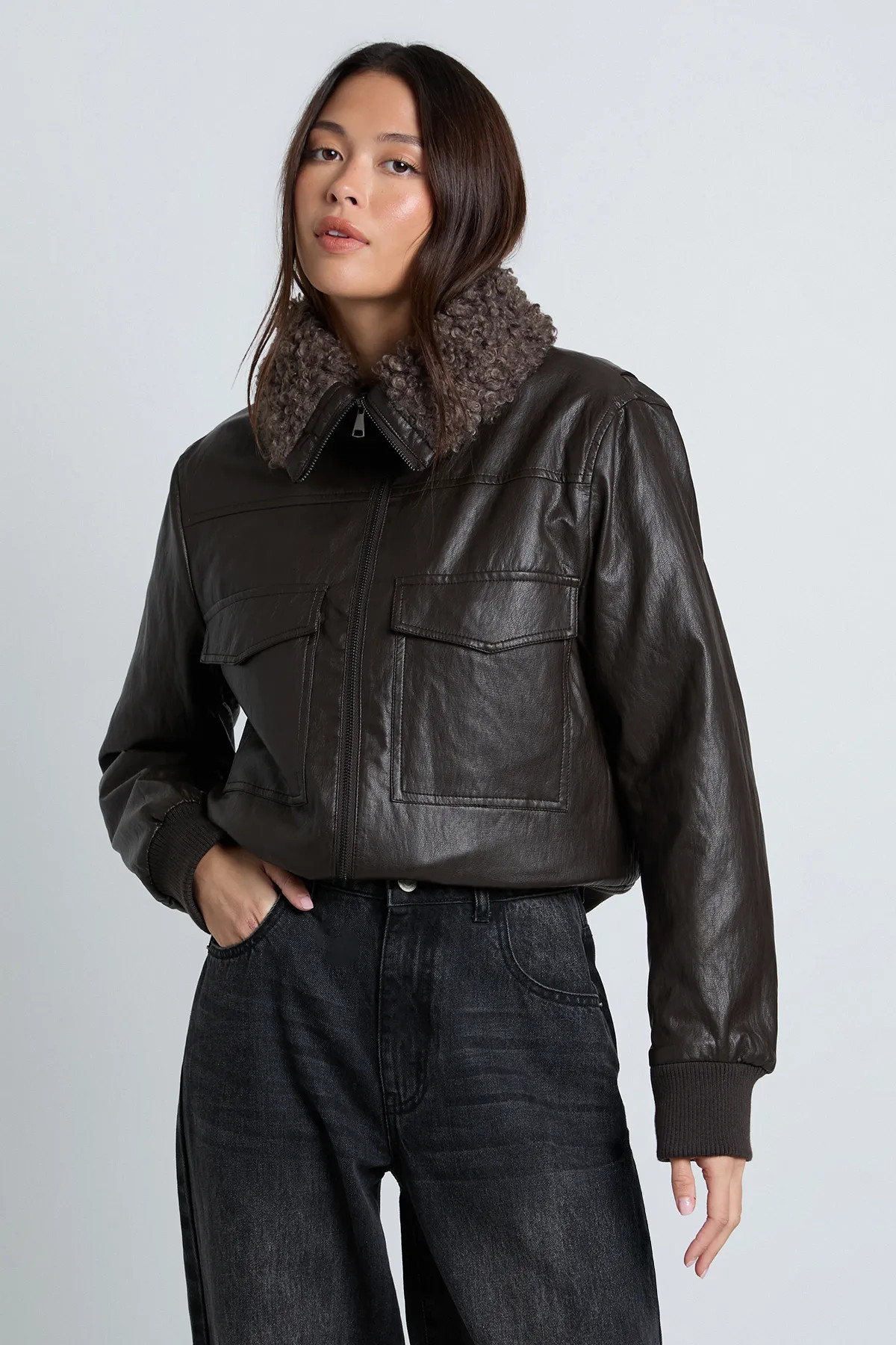 Faux Fur Trim Faux Leather Jacket | Nasty Gal US