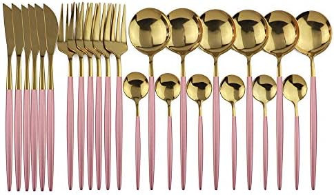 JANKNG 24-Piece Flatware Set, 18/0 Stainless Steel Knife Fork Spoon Teaspoon Silverware Set, Serv... | Amazon (US)