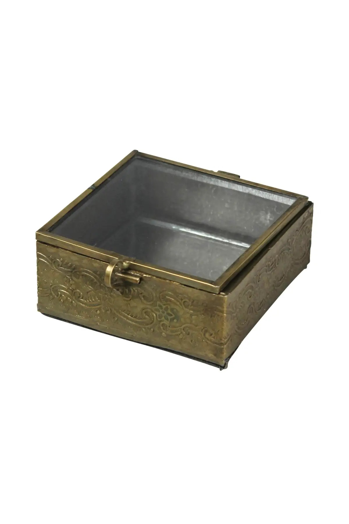 Aria Embossed Square Brass Box | THELIFESTYLEDCO