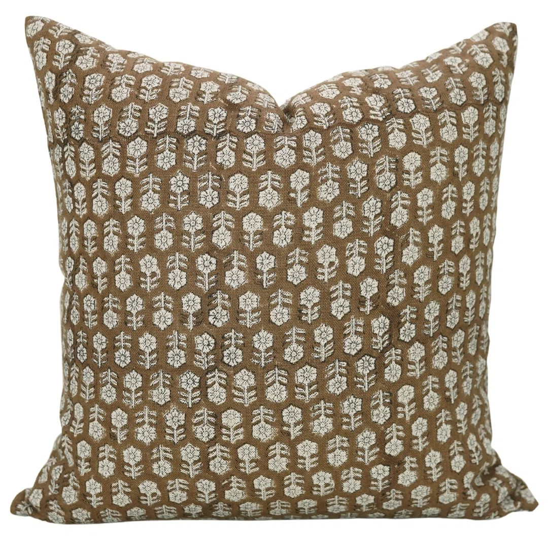 Fabdivine Artisan Made Block Print Pillow Cover Boho Thick Linen Decorative Cushion- Tulsi Buti | Wayfair North America