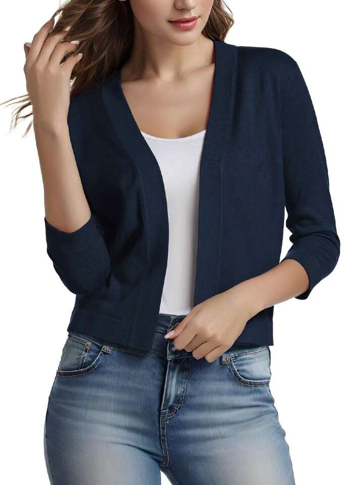 Women's 3/4 Sleeve Cropped Cardigan Sweater | SHEIN USA | SHEIN