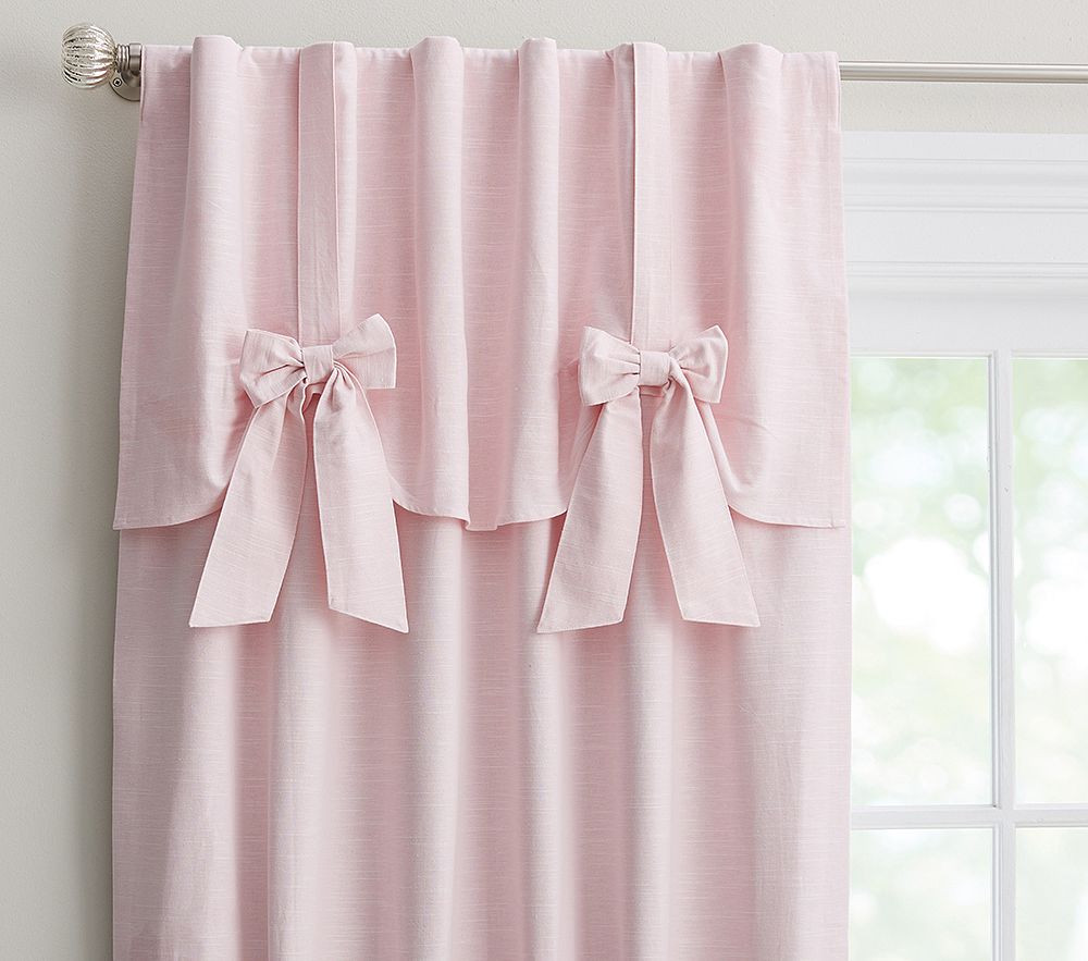 Evelyn Linen-Blend Bow Valance Blackout Curtain | Pottery Barn Kids