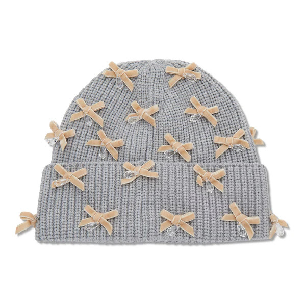 DOVE GREY BOW EMBELLISHED BEANIE | LELE SADOUGHI