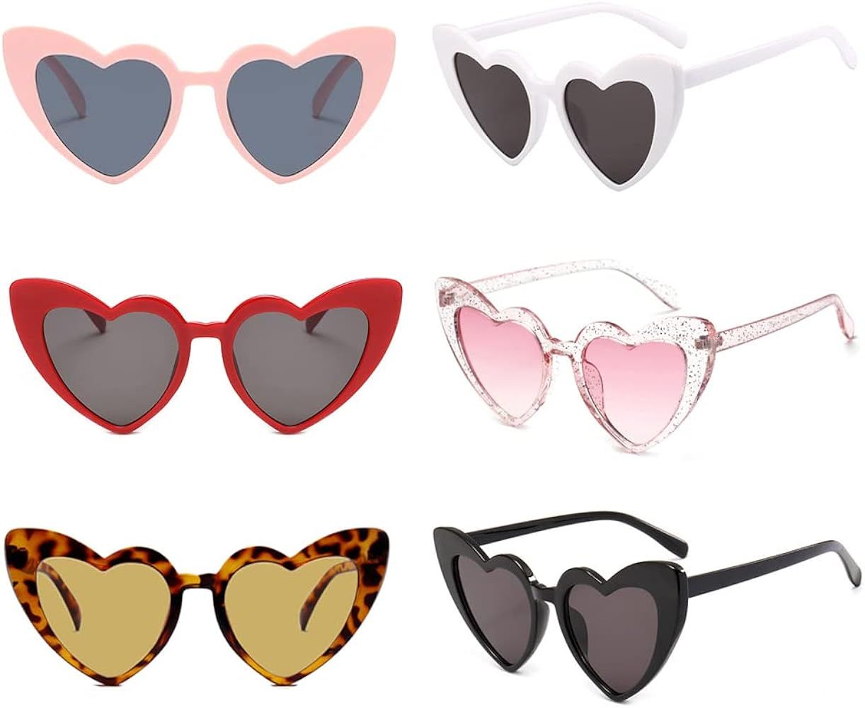 Pibupibu 6 Pack Heart Sunglasses for Women, Trendy Vintage Cat Eye Glasses, UV400 Protection | Amazon (US)