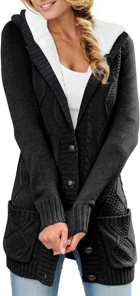 Sidefeel Women's Cardigan Sweaters Hooded Fleece Lined Button Down Front Jackets Winter Coat with... | Amazon (US)
