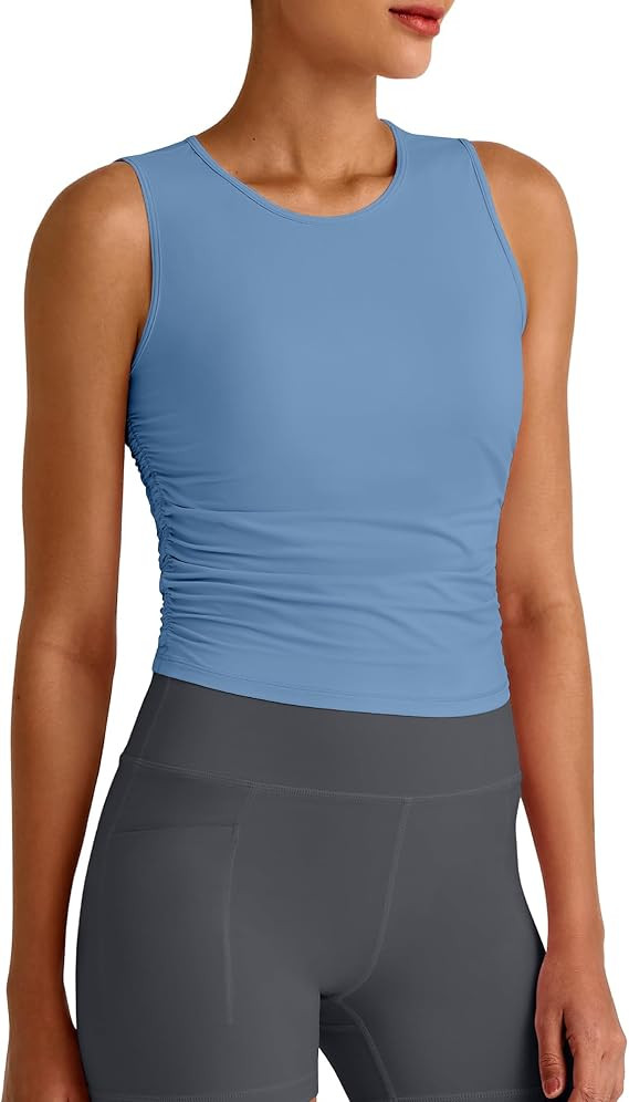 G4Free Skimetic Workout Tank Tops for Women Side Ruched Sleeveless High Neck Crop Top Summer Athl... | Amazon (US)