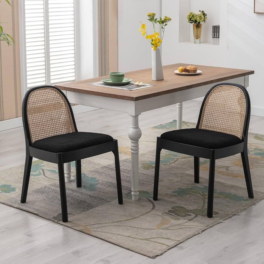 Ya-Home Mid Century Dining Chairs Set of 2, Accent Rattan Sherpa Fabric Side Chairs Kitchen Chair... | Amazon (US)