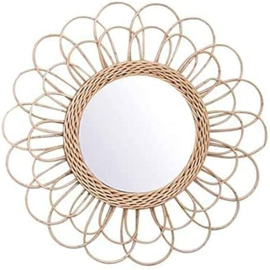 TENGKUNLUN Rattan Sunflower Circular Mirror, Boho Nordic Wicker Wall Mounted Hanging Bathroom Dre... | Amazon (US)