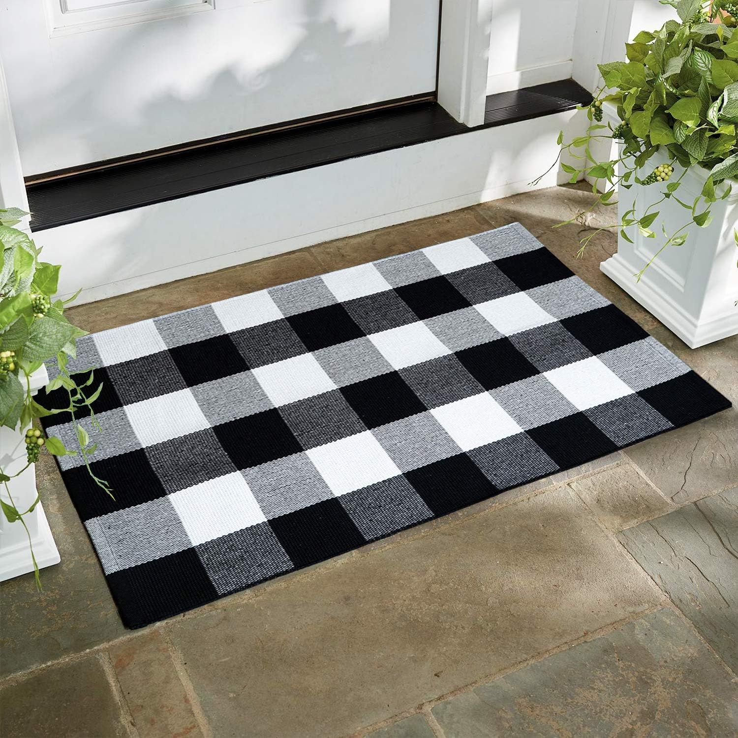 Winwinplus Buffalo Check Rug Cotton Front Porch Decor Checkered Plaid Black and White Rug for Liv... | Amazon (US)