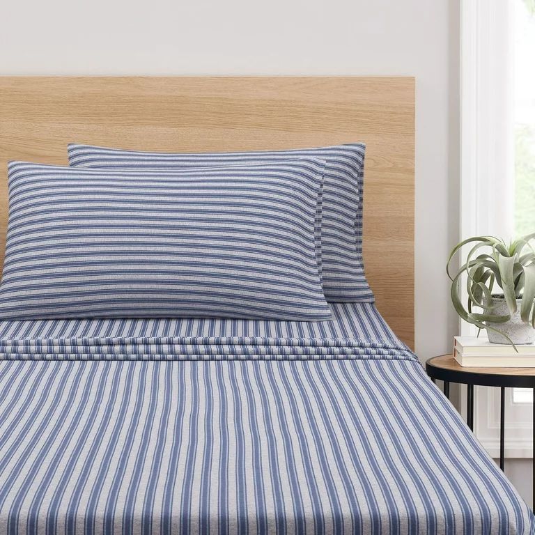 Mainstays Extra Soft Jersey Bed Sheet Set, Queen, Blue Stripe, 4 Pieces | Walmart (US)