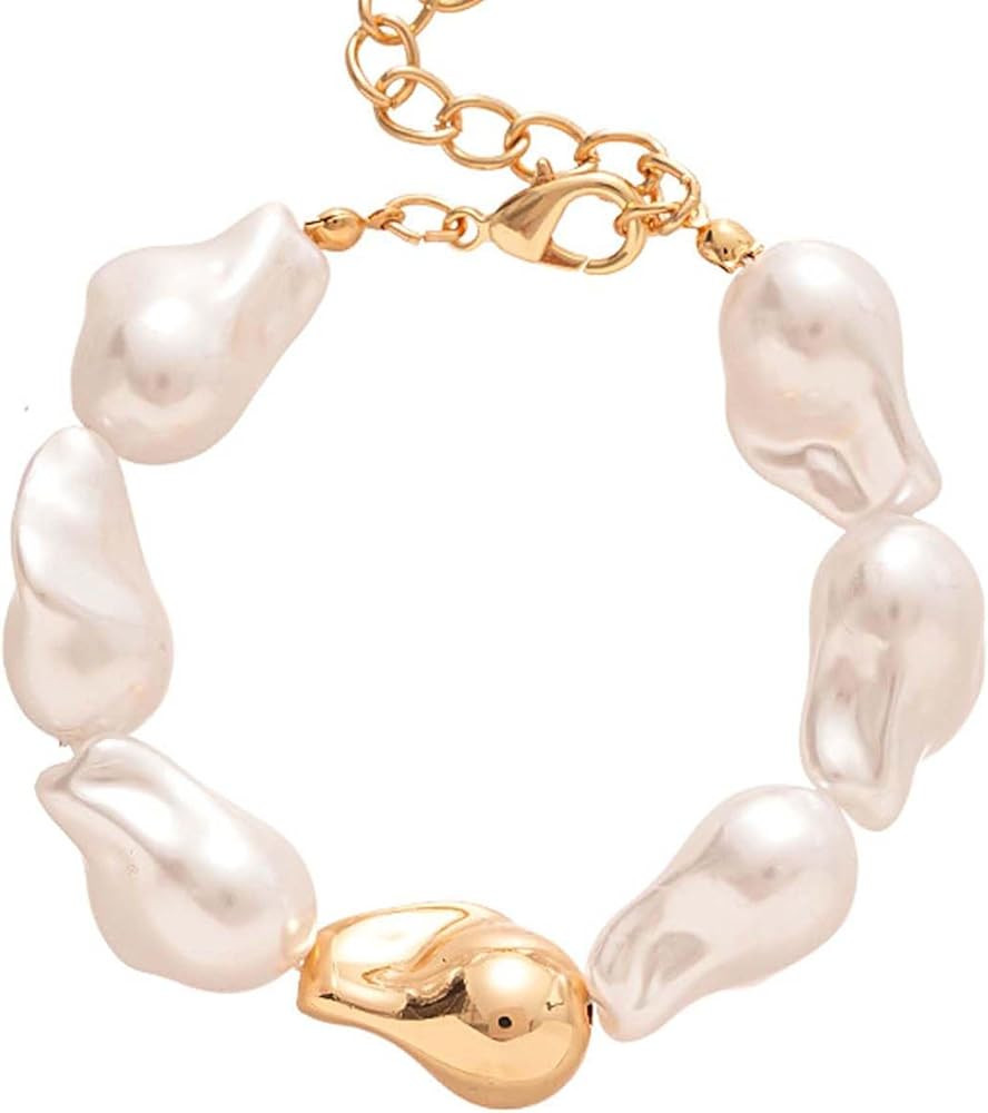 Baroque Pearl Bracelet for Women Chunky Gold and Baroque Pearl Bracelet Irregular Pearls Bracelet... | Amazon (US)