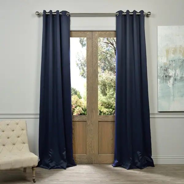 Exclusive Fabrics Navy Blue Grommet Blackout Curtain Panel Pair (2 Panels) | Bed Bath & Beyond