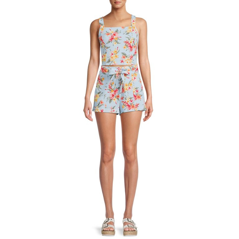 No Boundaries Juniors' Princess Seam Tank Top and Shorts, 2-Piece Set | Walmart (US)