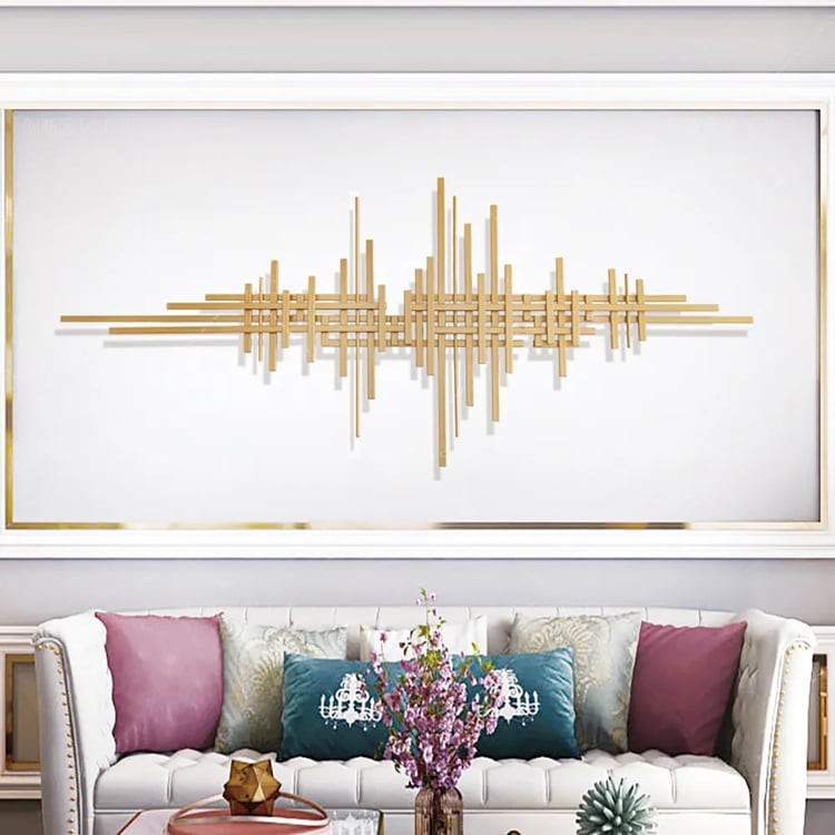 47.2" x 19.7" Geometric Modern Gold Lines Metal Wall Decor Hanging Accent Living Room | Homary