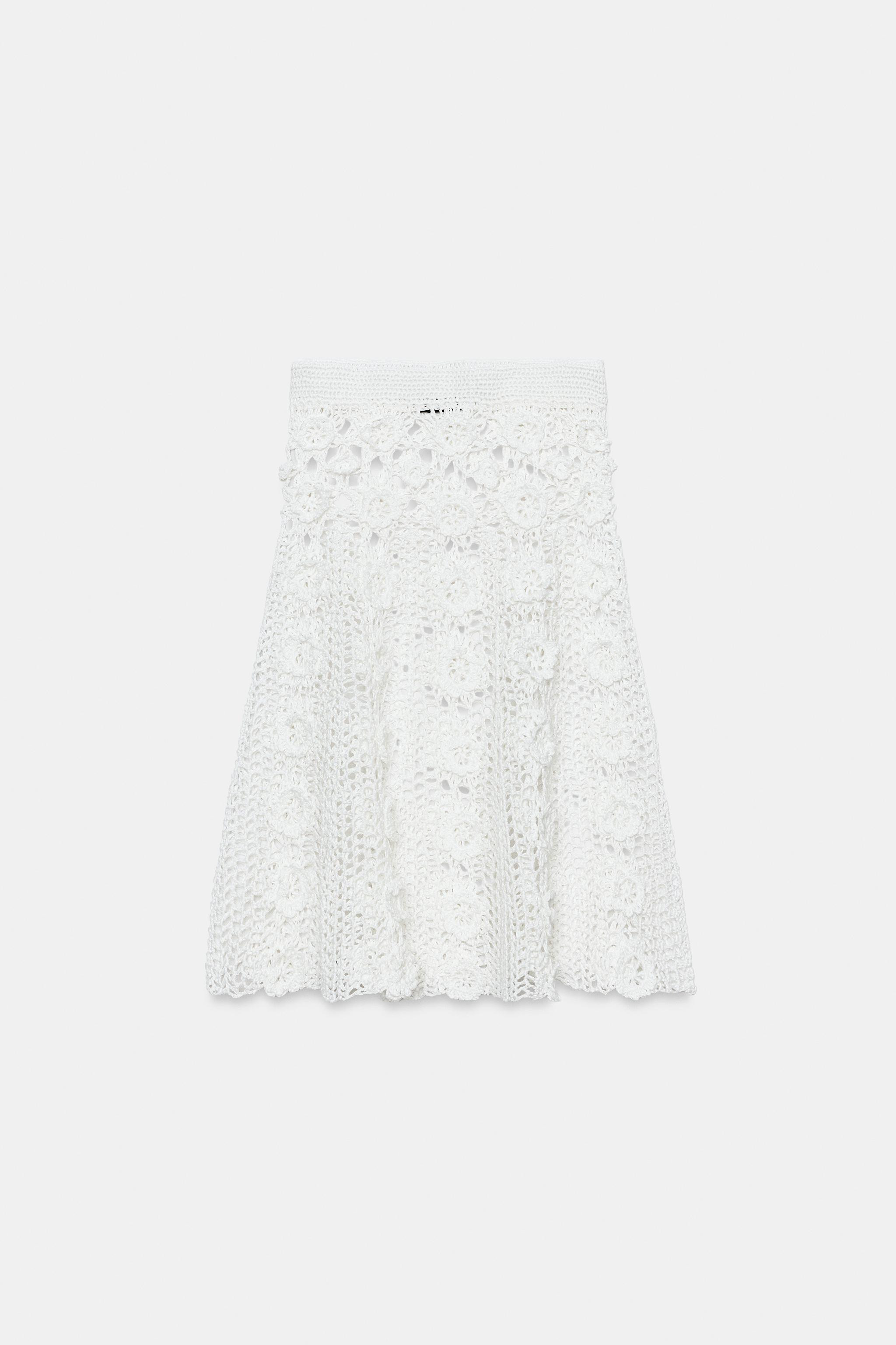 FLORAL CROCHET KNIT MIDI SKIRT | Zara UK