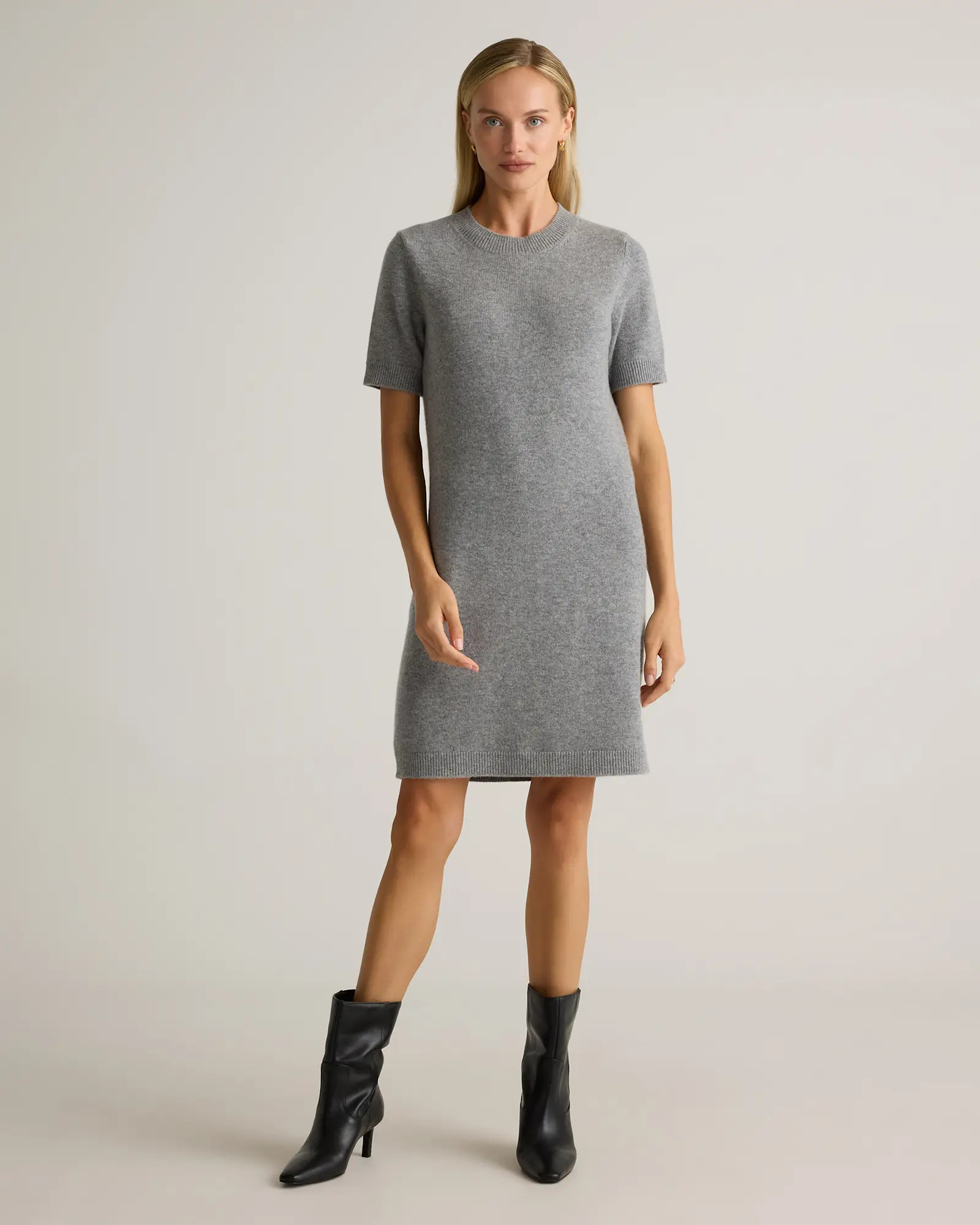Mongolian Cashmere Short Sleeve Mini Dress in Heather Grey | Quince