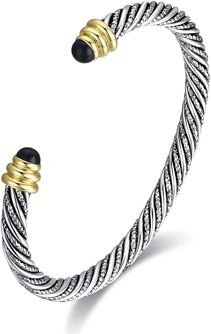 Ofashion Twisted Cable Bracelet Designers Inspired Cuff Bracelets with Gemstones | Amazon (US)